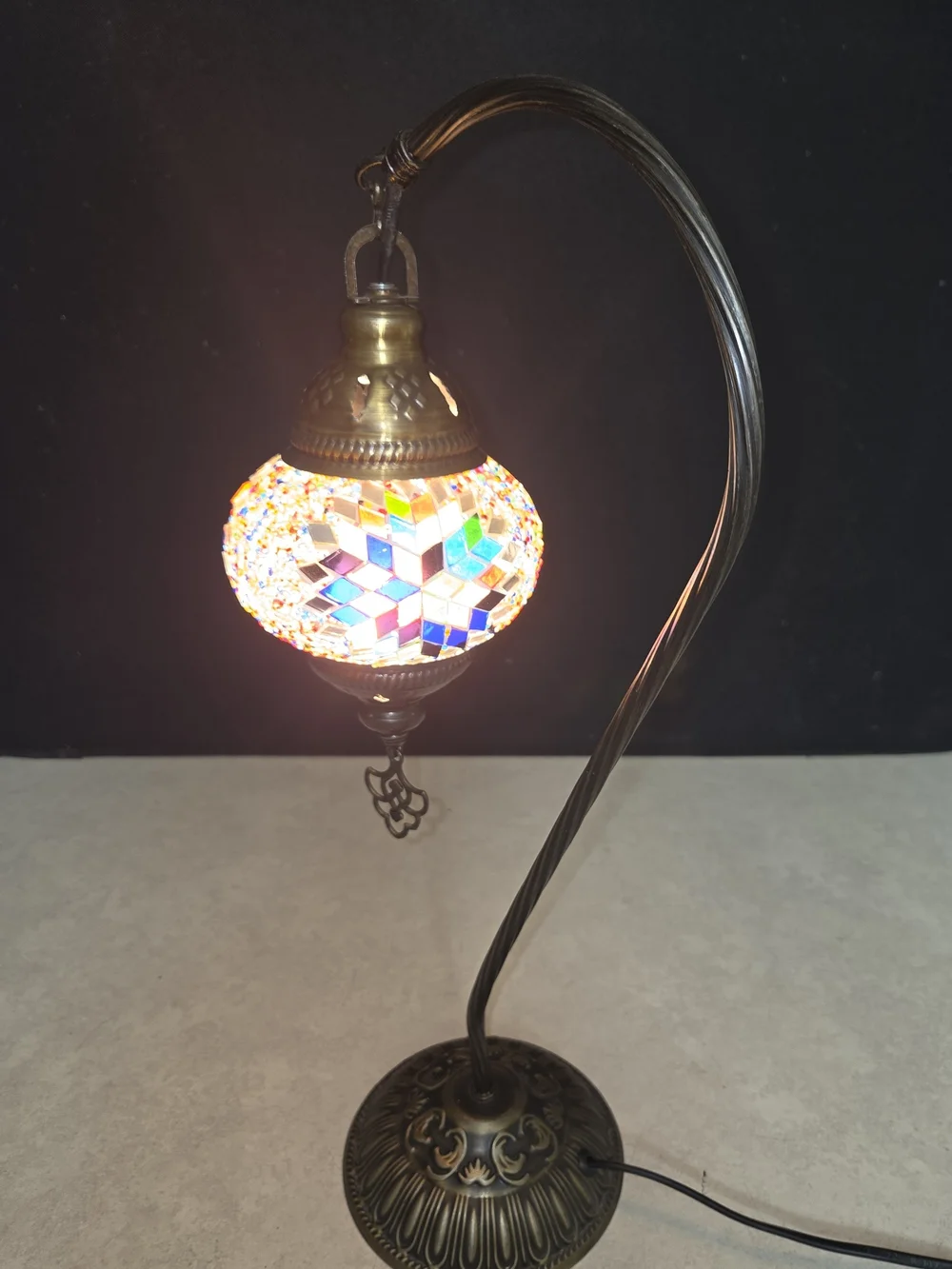 Multicolor Mosaic Glass Table Lantern - Vintage-Style Hanging Accent Lamp-works